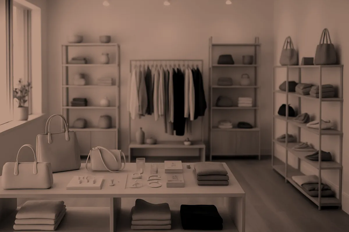 Interior of a modern local retail showroom with tidy product displays